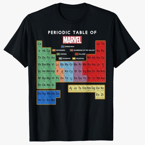 Disney Marvel Periodic Table Of Marvel Characters Black Graphic T Shirt - Picture 1 of 10